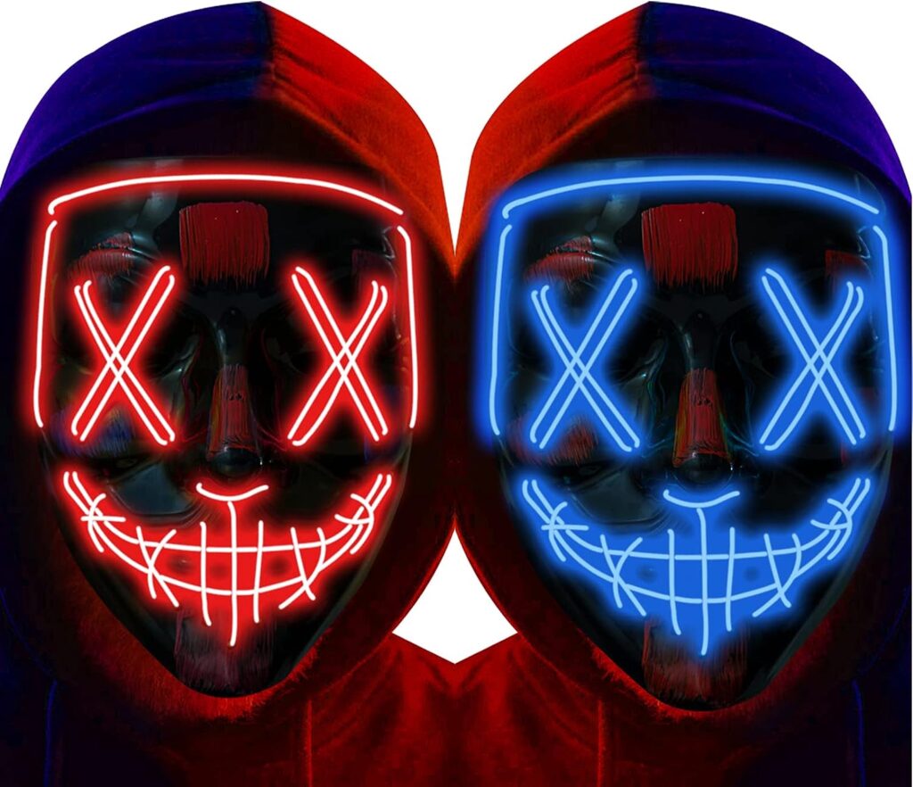 2 Pack Halloween Purge Mask,LED Light up Mask Scary mask for Man Kids Cosplay Halloween Costume Masquerade Parties,Carnival