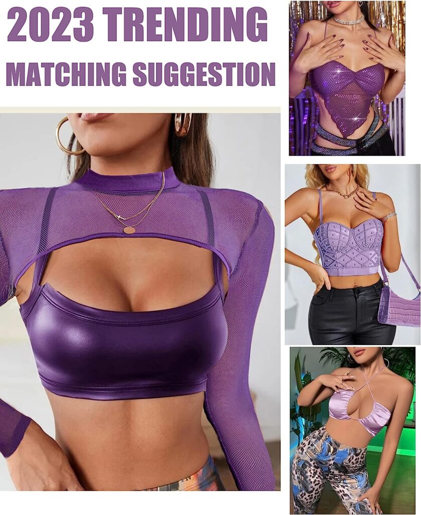 Avidlove Mesh Crop Tops for Women Mock Neck Long Sleeve Crop Top See Through Shirt Top Sexy Clubwear