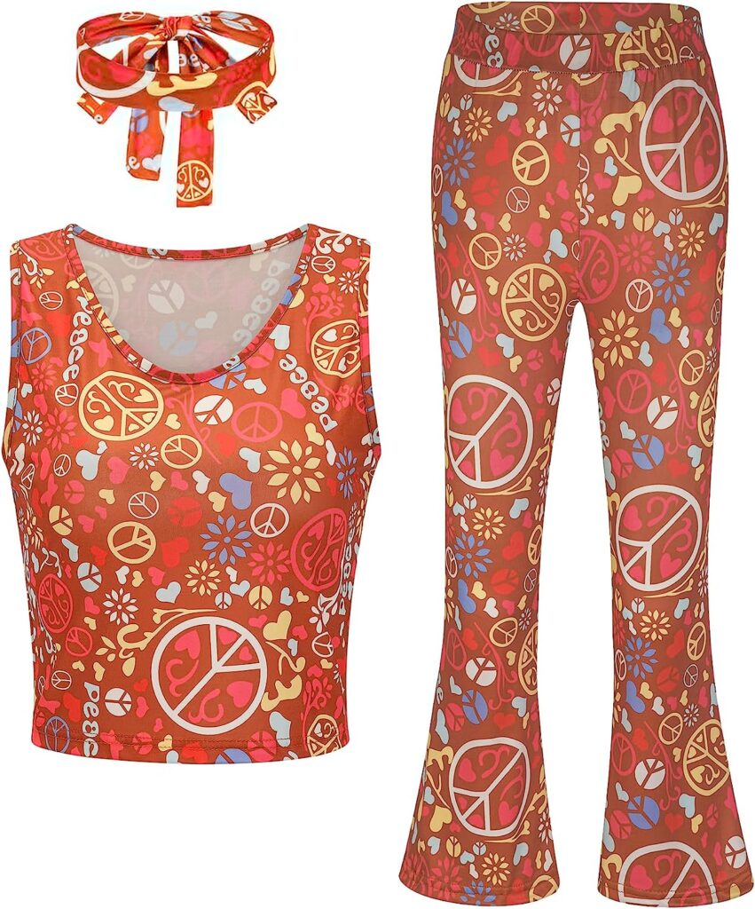 EBYTOP Halloween 60s 70s Decades Costume for Women - Hippie Outfits and Accessories
