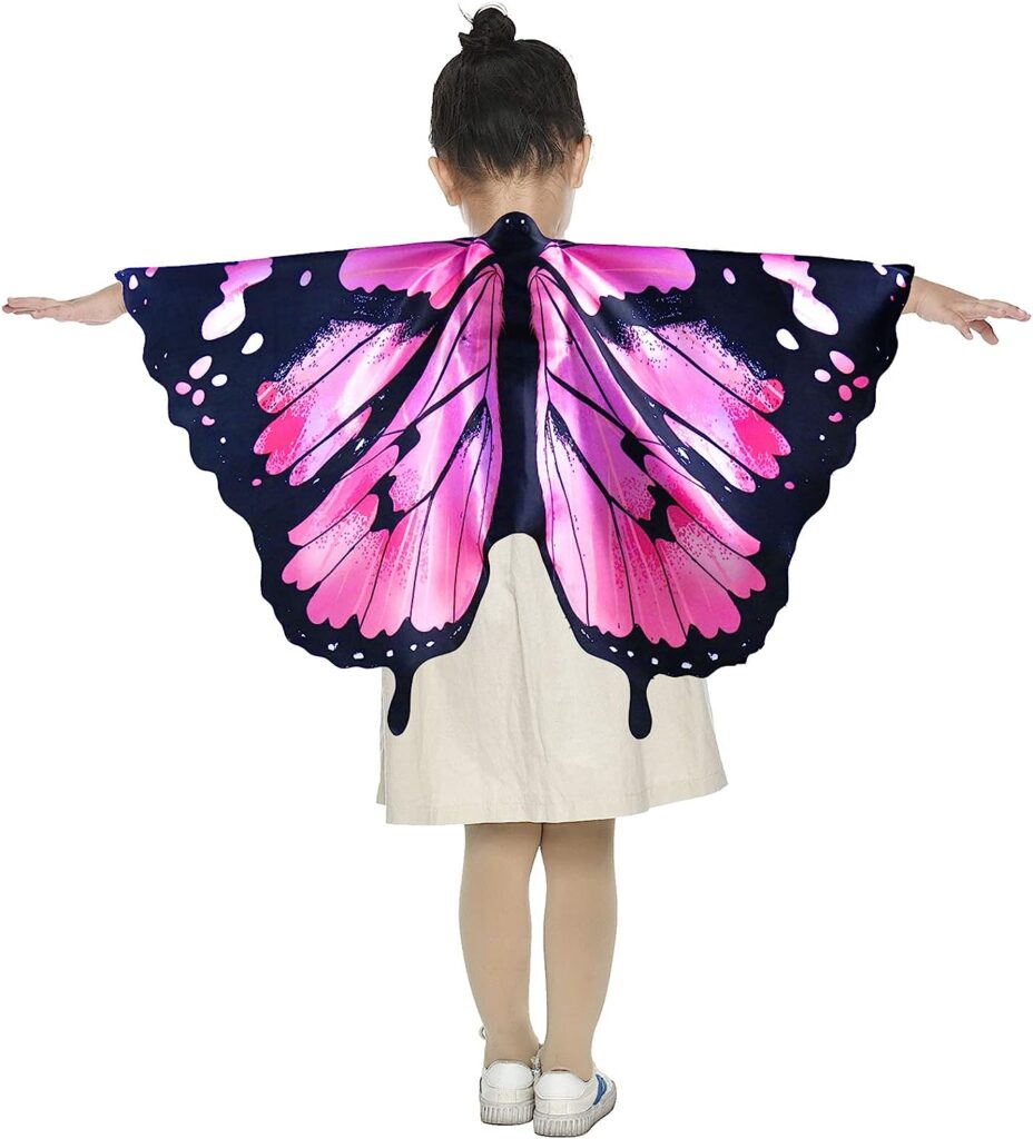 IROLEHOME Kids Butterfly-Wings Costume for Girls with Headband-Mask Child Butterfly Dress Up Cape Halloween Party Favors Gift