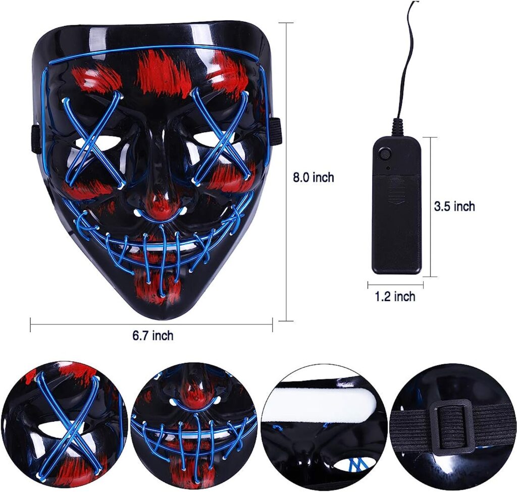 Max Fun Halloween Mask Glowing Gloves for Halloween Costume Cosplay Party Led Light Up Scary Masks for Halloween Party
