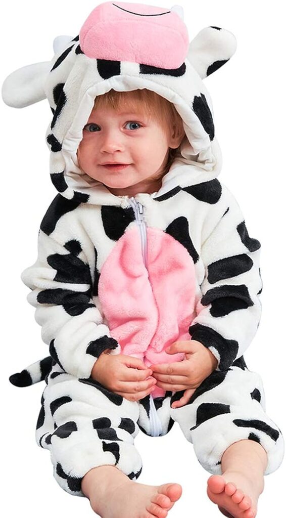 MICHLEY Unisex Baby Animal Costume Winter Autumn Flannel Hooded Romper Cosplay Jumpsuit