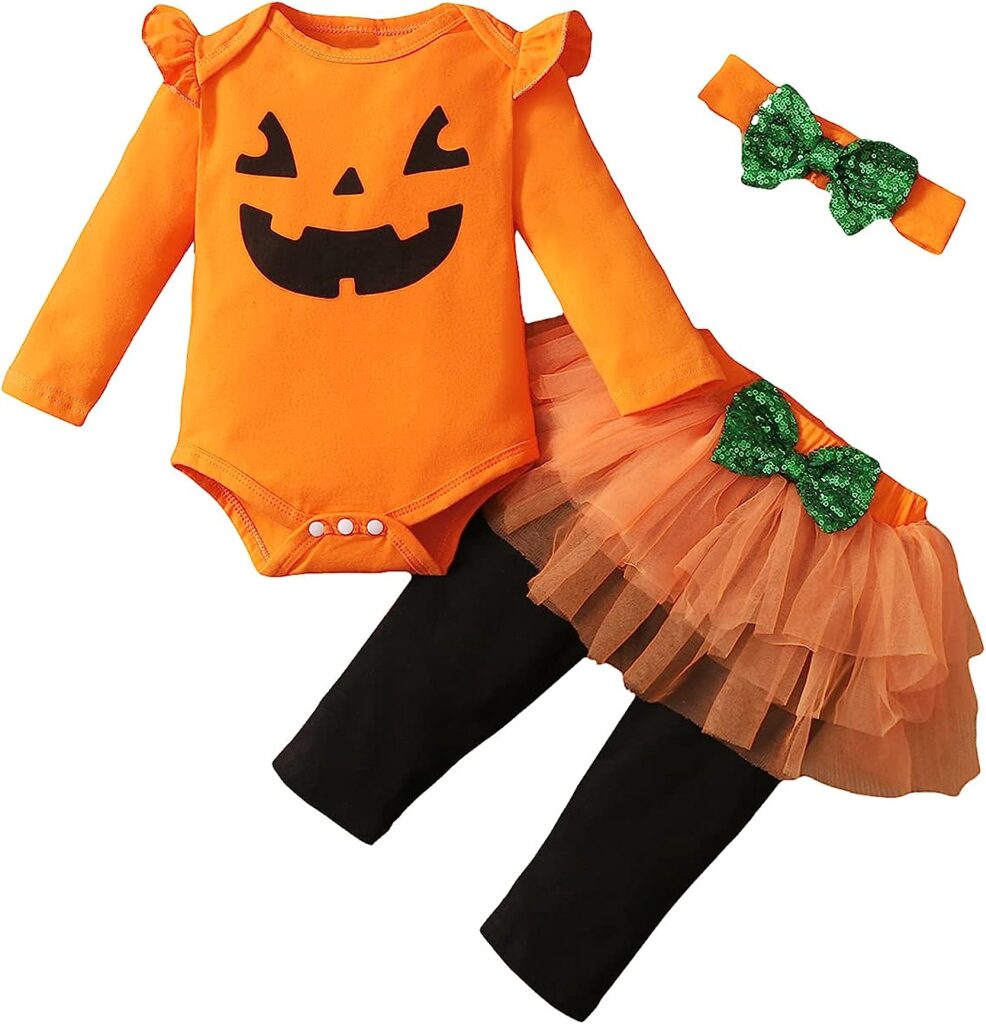 Singcoco Baby Girl Halloween Outfit Pumpkin Bodysuit whit Headband