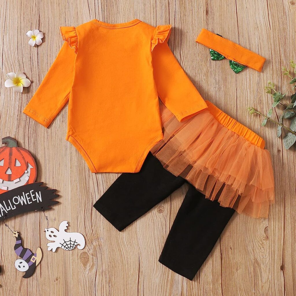 Singcoco Baby Girl Halloween Outfit Pumpkin Bodysuit whit Headband
