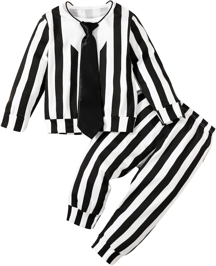 Toddler Boy Halloween Costume Outfit Baby Black and White Striped Costume Cosplay