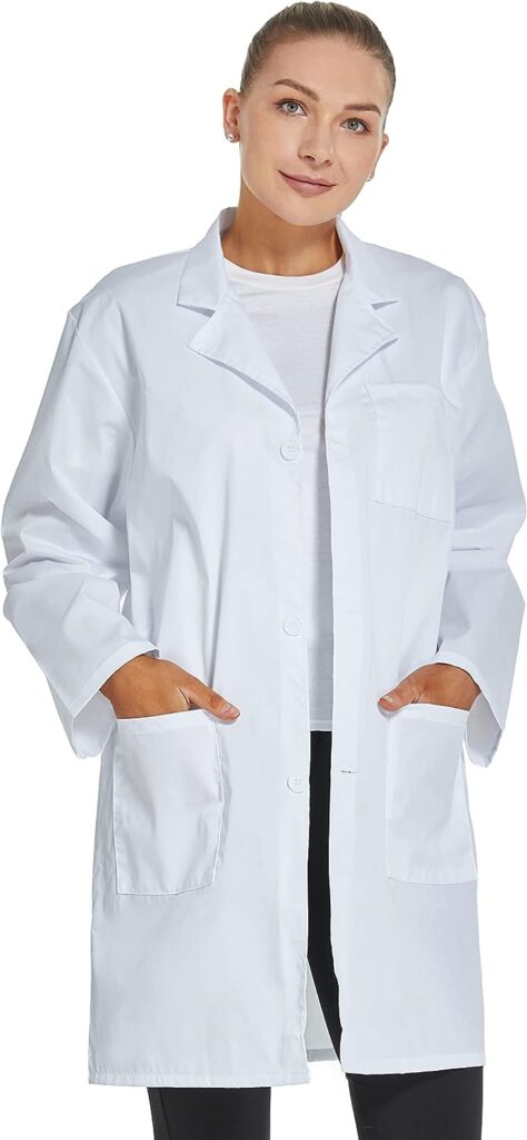 VOGRYE Professional Lab Coat for Women Men Long Sleeve, White, Unisex