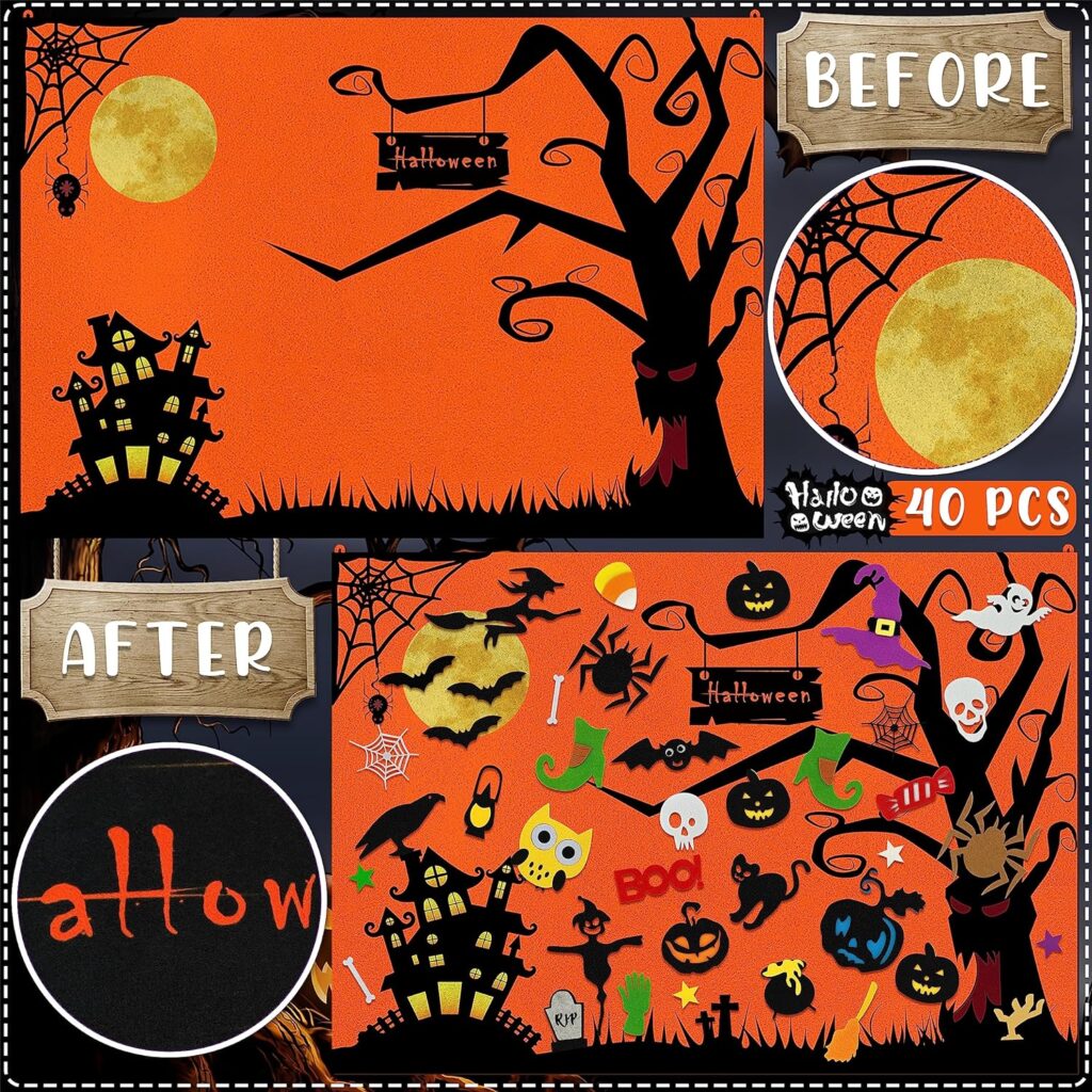 Halloween Felt Crafts for Kids, Halloween Felt Board for Toddlers Classroom Craft Project Felt Toy Scary Tree Display Home Holiday Decoration (Orange)